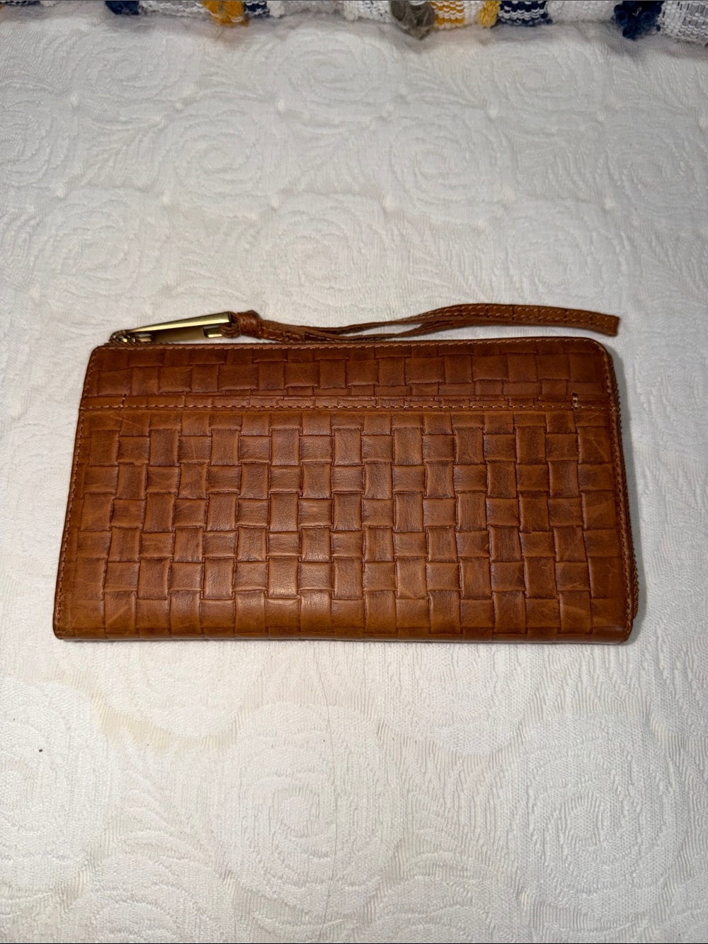 Margot Woven Leather Wrist Wallet - Tan